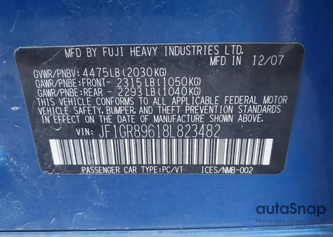 2008 Subaru Impreza Wrx Sti from USA, damaged, VIN JF1GR89618L823482